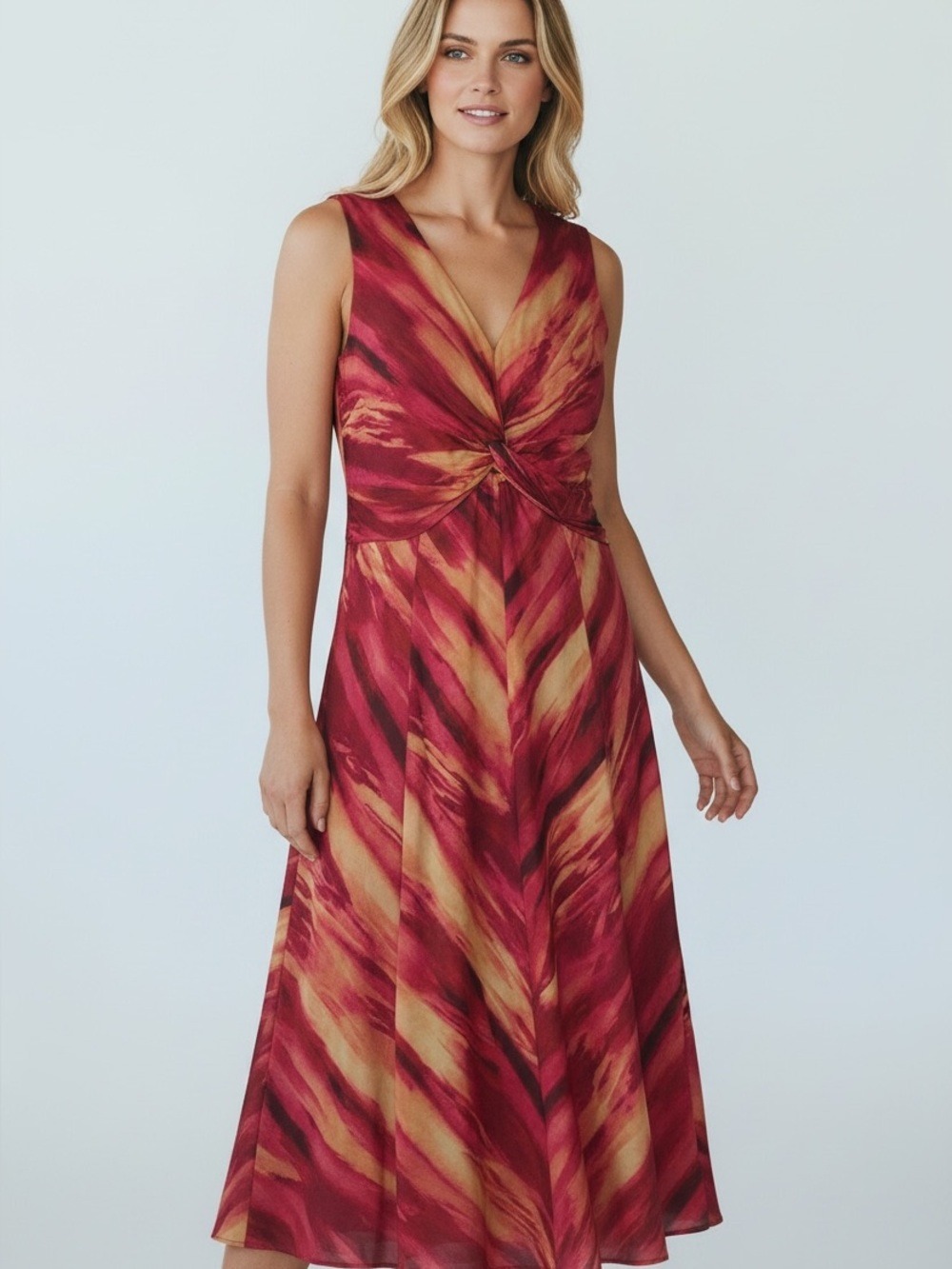 Jones New York dress 100% cotton orange red yellow pink fit & flare  size 12